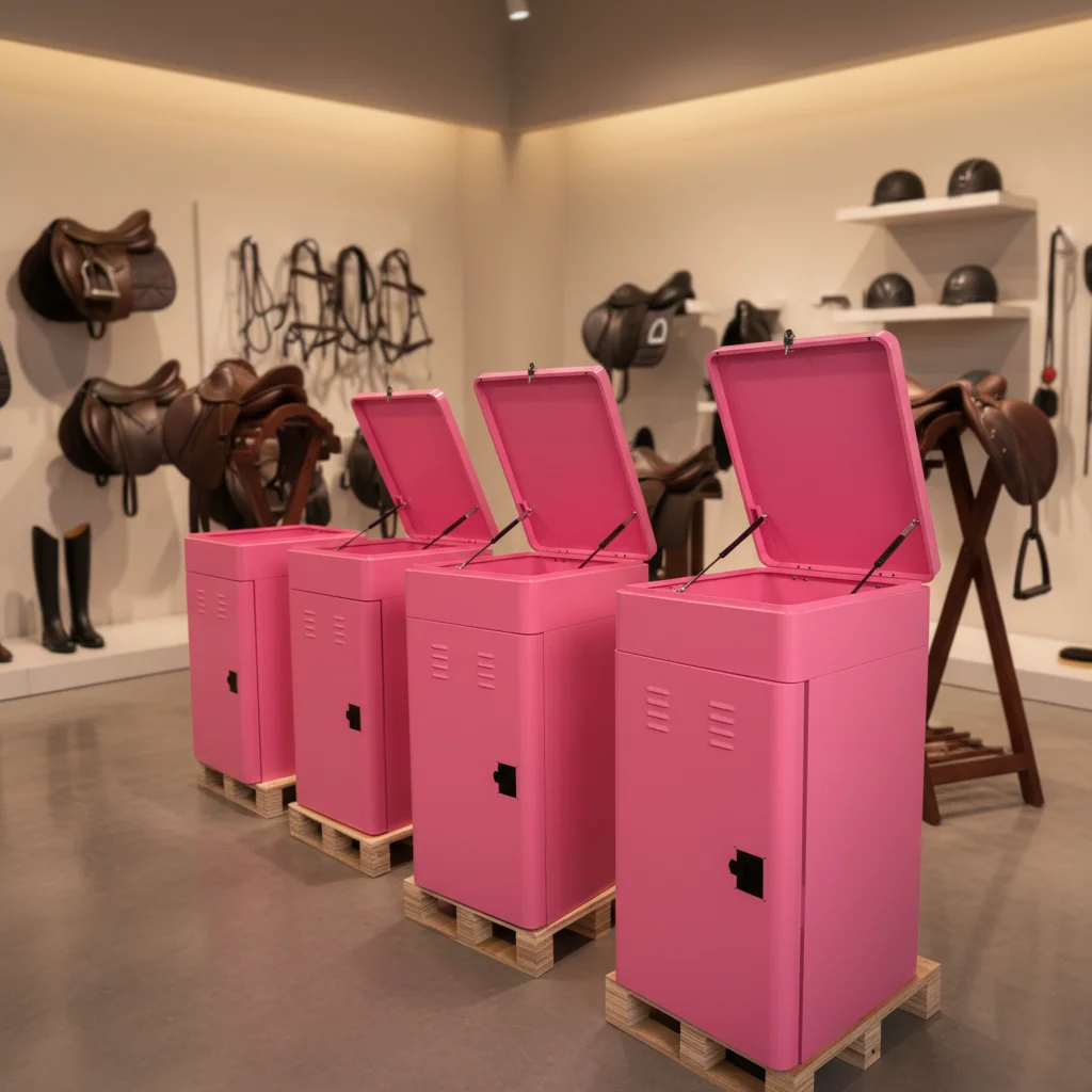 65*55*122cm Professional Reeds Pink Carbon Steel Horse Saddle Box  Heavy Duty Equestrian Tack Case for Horse Competition