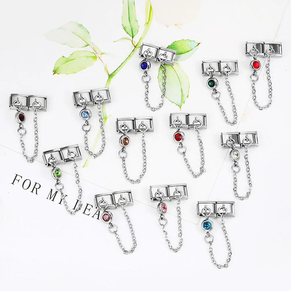 12 Farben Runde CZ Geburtsstein-Kettenglieder Italienischer Charm Passend für 9mm Edelstahl-Armbänder Damen Herren Schmuck DIY Perlen – Detail 3