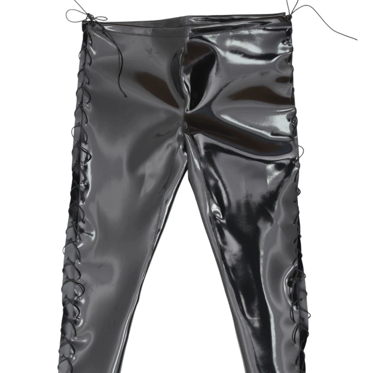 Sexy Men Waterproof PU Elastic Pencil Pants Bandage Hollow No-clean Double Side Slim Trousers Latex Faux Leather Punk Pants view 2