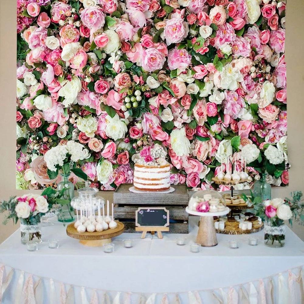 Pink Red Rose Flowers Photography Backdrop Bridal Shower Wedding Ceremony Baby Birthday Party Photocall Background Photo Studio