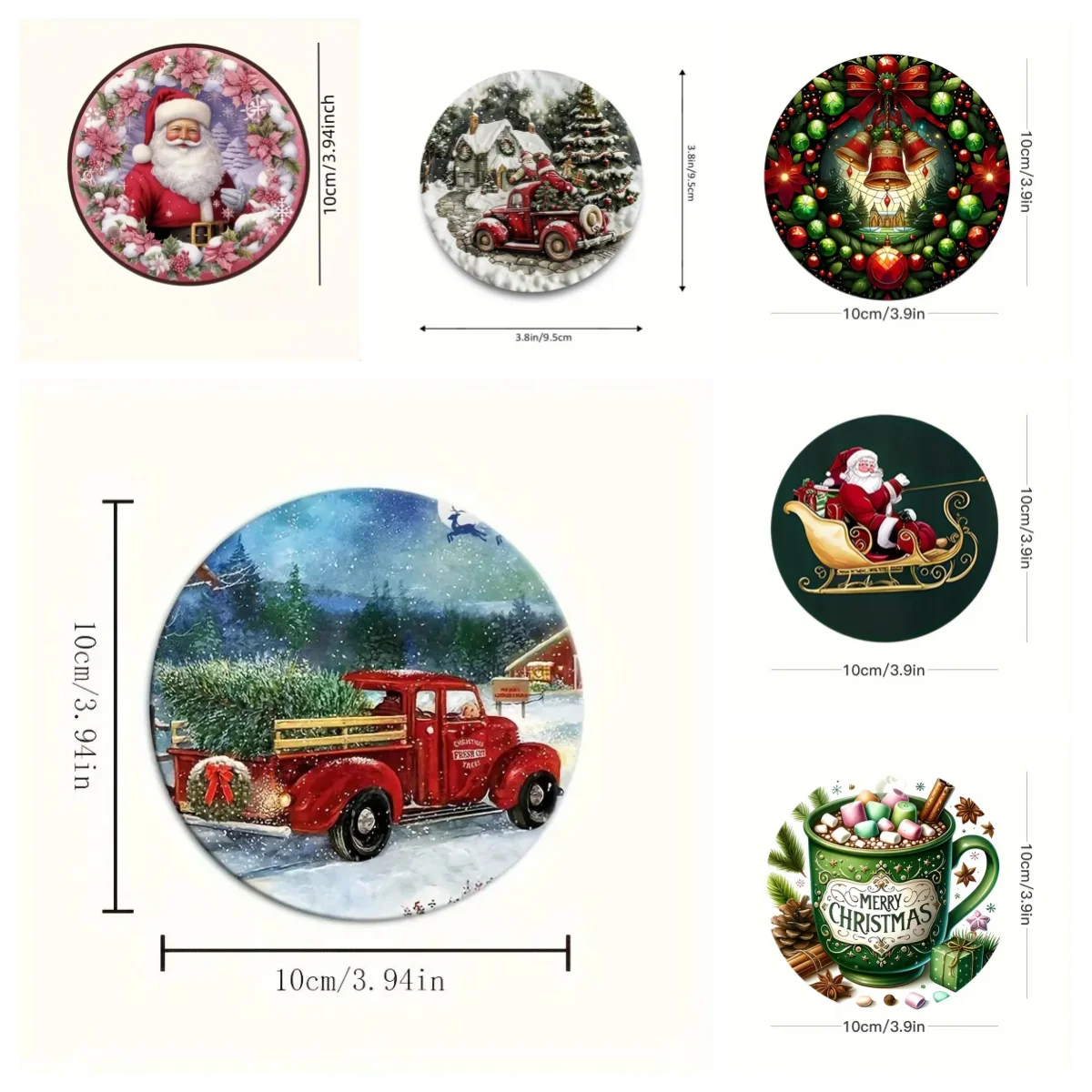6 Christmas-Themed Round Wooden Anti-Slip and Heat-Insulating Coasters, Office/Kitchen/Decorative Cup Holders, New Year Gifts