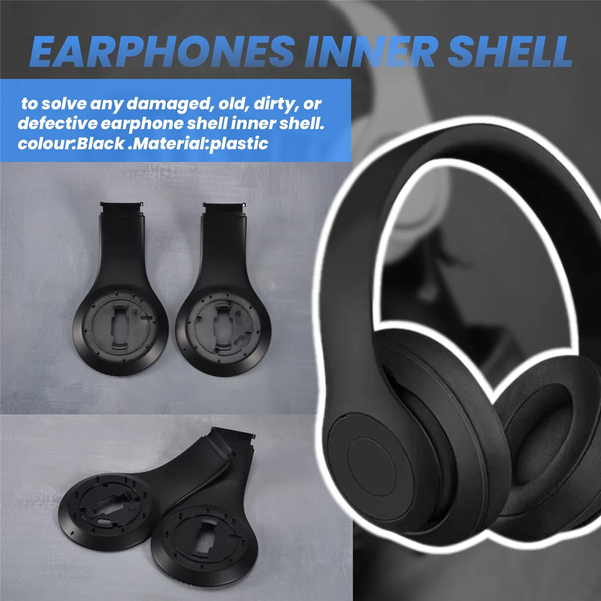 زوج واحد من غطاء داخلي لسماعات الأذن من RISEN لأجزاء إصلاح سماعات الرأس اللاسلكية Beats Studio 3.0 باللون الأسود