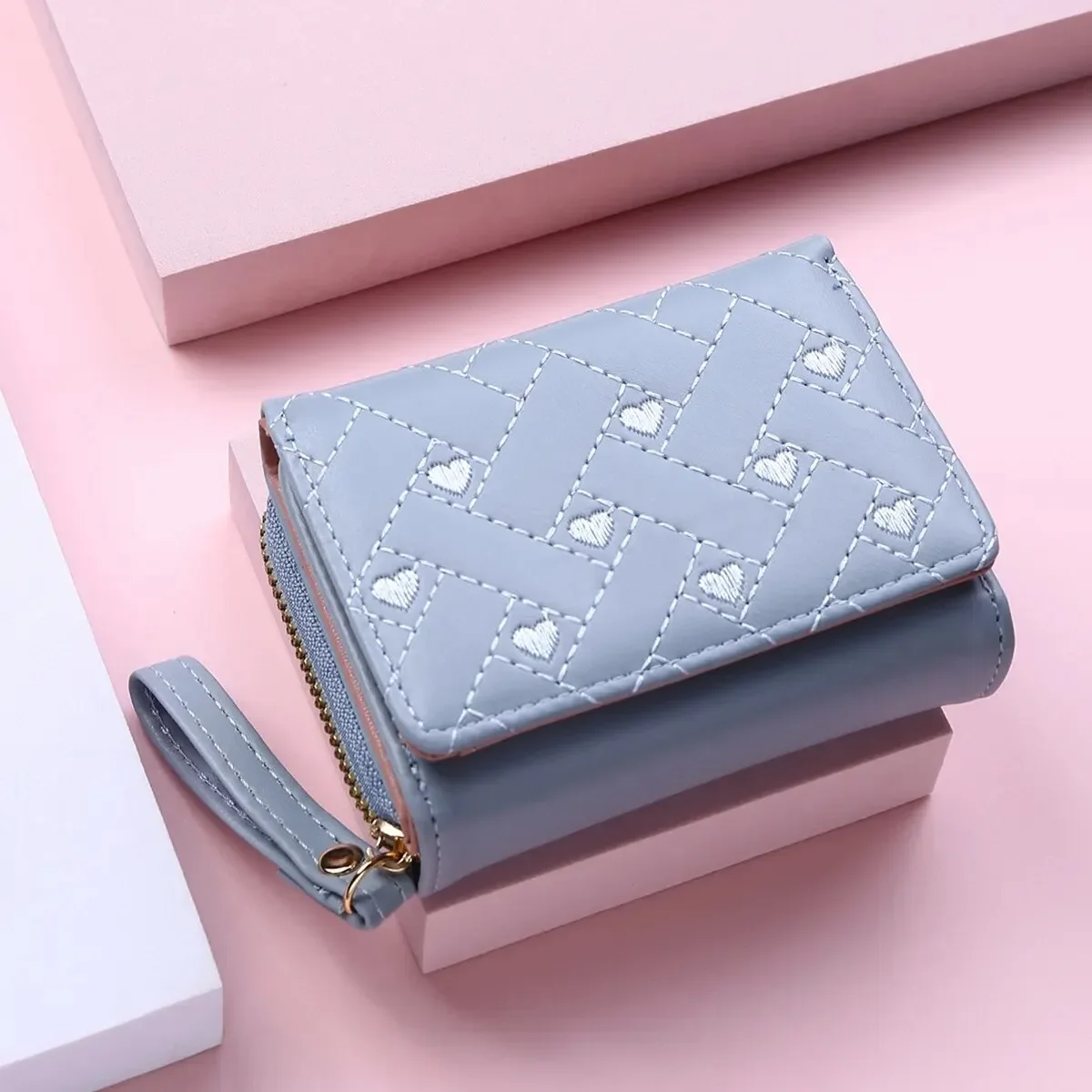 Zipper Buckle Large Capacity Card Bag Versatile Fashion Simple Women's Short Embroidered Love Zero Wallet