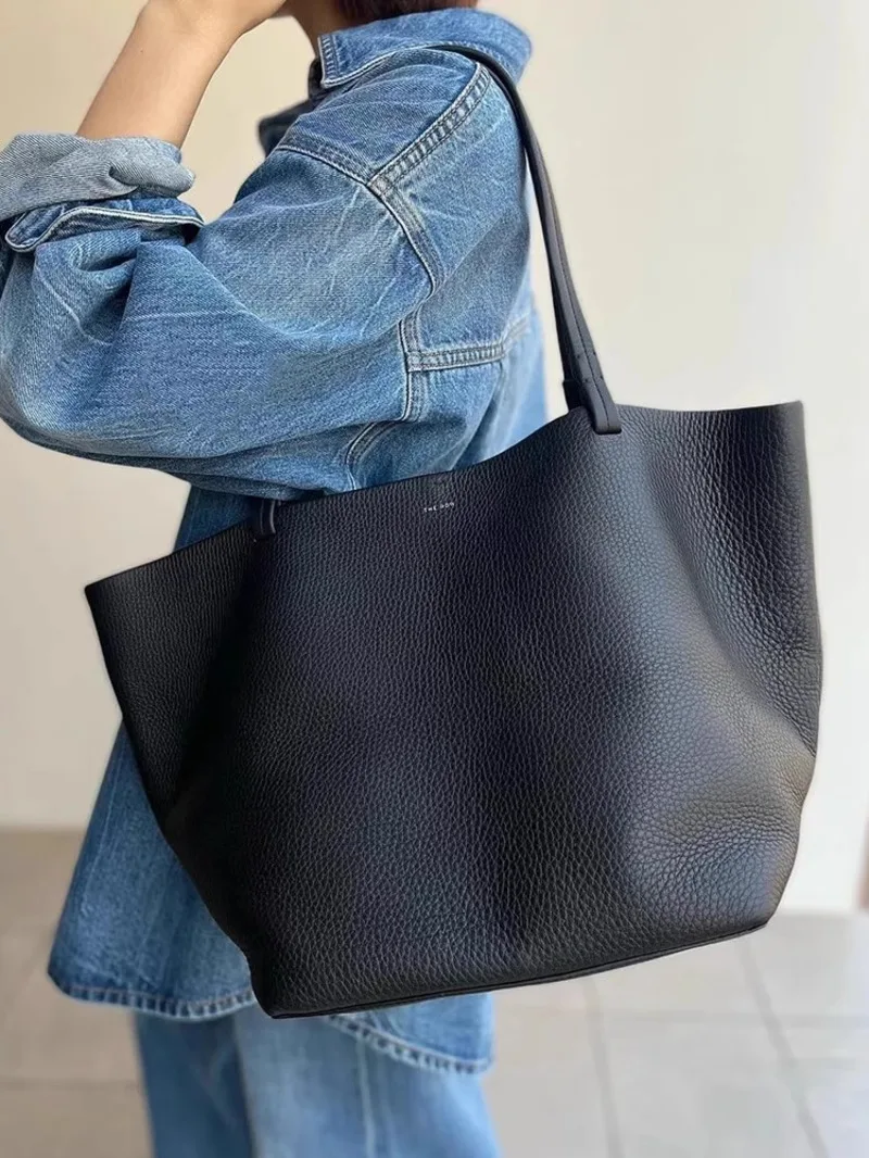 

Luxury Minimalist Genuine Leather Tote Bags Women's Stylish Brand Lychee Pattern Good Quality Large Capacity Shoulder Bags Purse