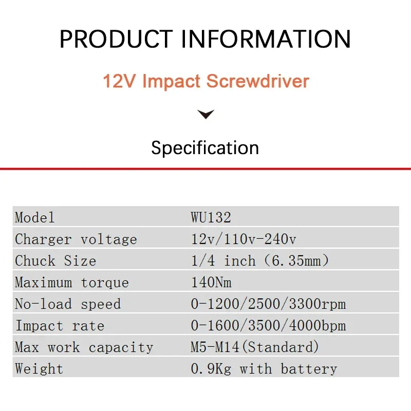 Worx Cordless Impact Screwdriver WU132 140Nm 12v 3300rpm Brushless Motor Adjust Torque [Non Battery and Charger]