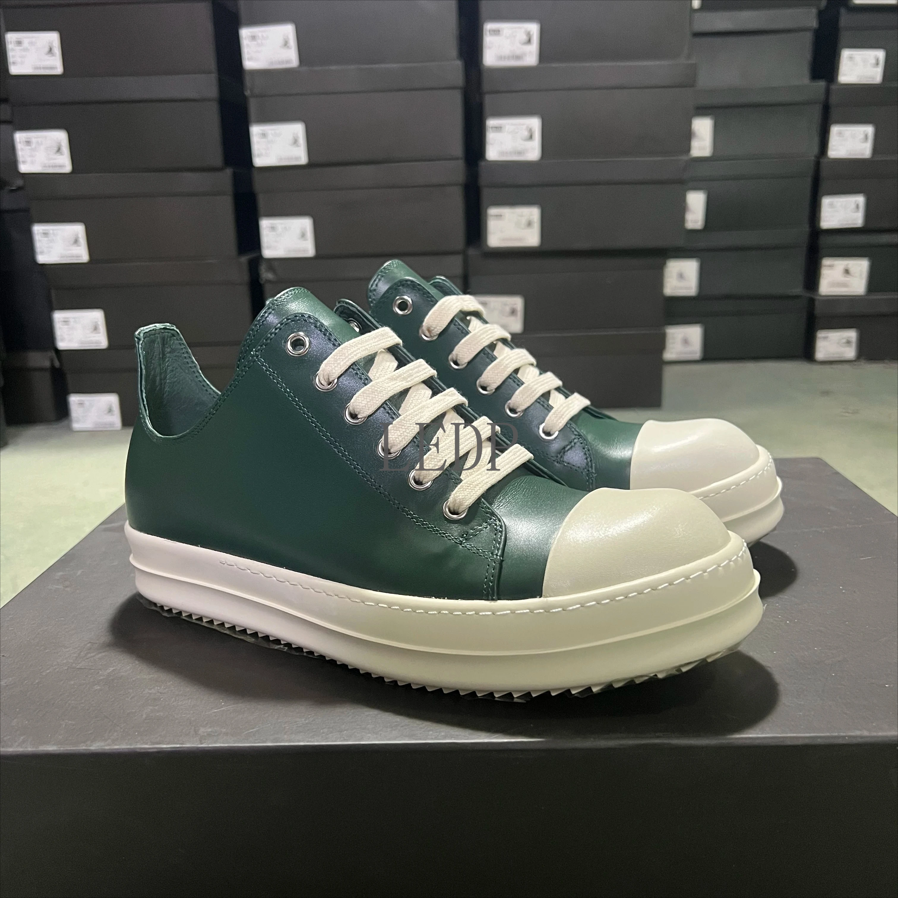 

Luxury Brand Designer Men Leather Casual Shoes Women Genuine Dark Green Low Top Sneakers Luxury Casual Cowhide Flat Sports Shoes