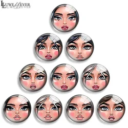 12mm 10mm 20mm 25mm 30mm 40mm 954 Girl Face Mix Round Glass Cabochon Flat Jewelry Finding 18mm Snap Button Charm Bracelet