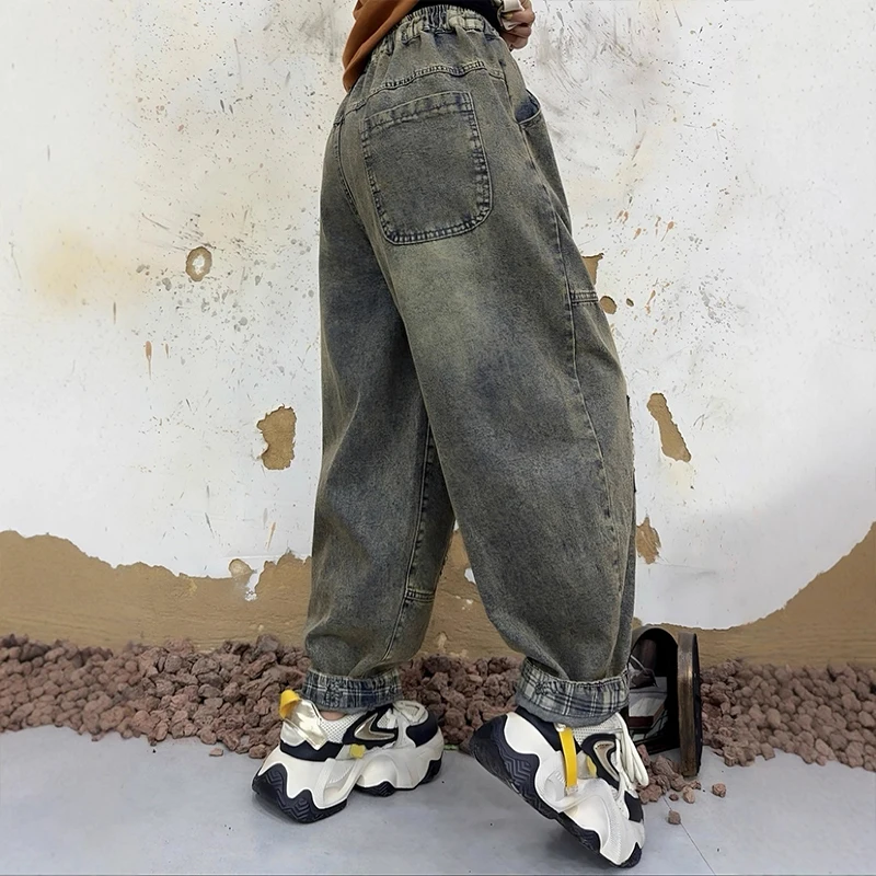 سراويل حريم نسائية أوروبية من Mass Wass من قماش الدنيم بفتحات كلاسيكية سراويل كلاسيكية فضفاضة ملابس خروج مرنة بخصر مطاطي جينز #2