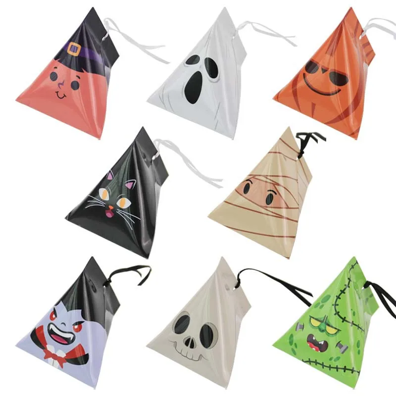 10Pcs Halloween Triangle Gift Bag Creative Expression Design Pattern Gift Bag for Party Gifts Party Candy Favorite Items