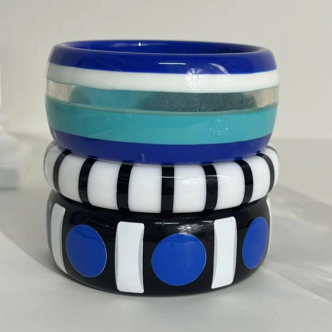 3Pcs/set Black Line Pop Art Blue Dot Summer Resin Bracelet for Women Vintage Jewelry HUANZHI 2026 NEW