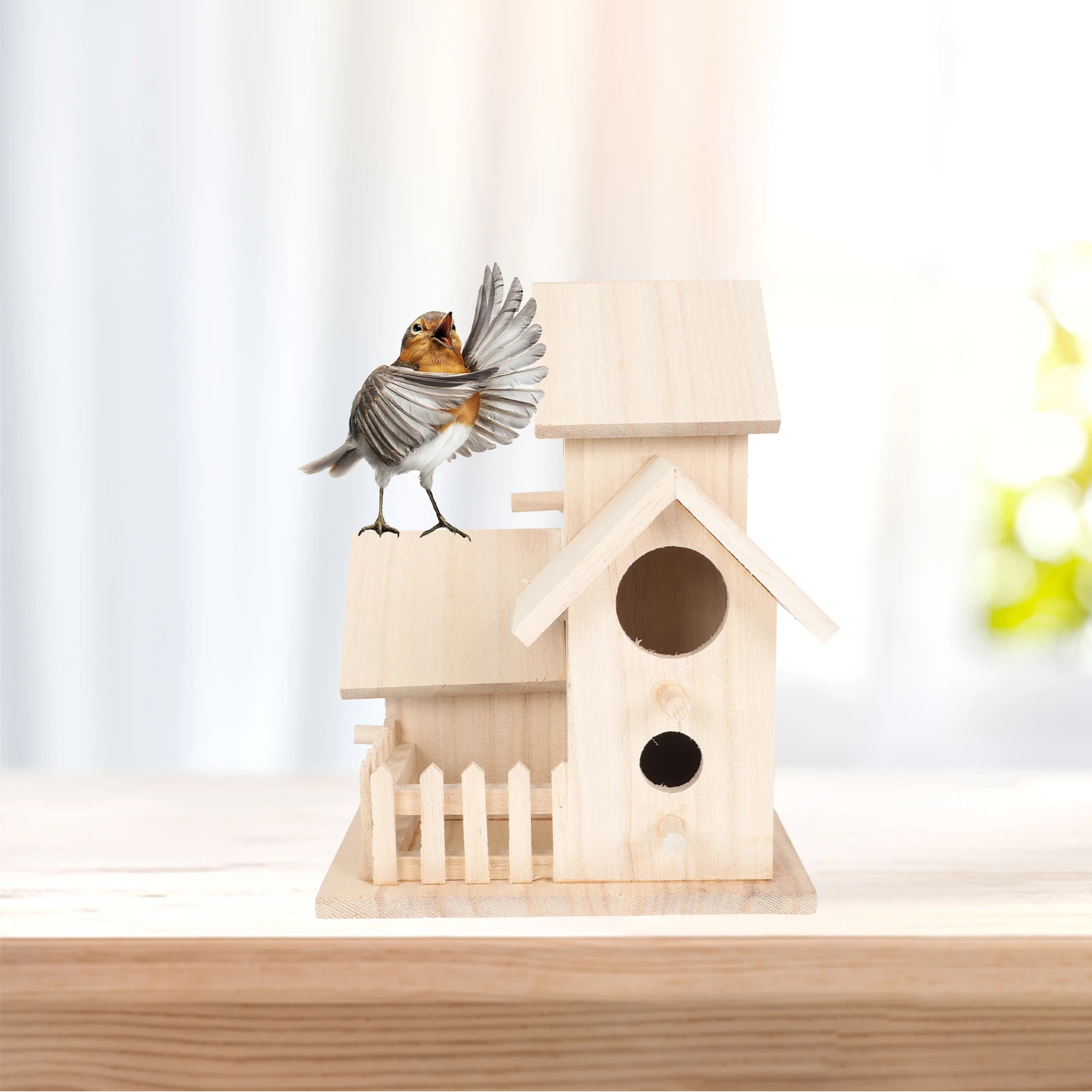 

Lovely Wooden Birdhouse for Yard Home Office Bird Nest Shelter Safe Natural Wood Cage Small Birds Pet Nest Feeding House