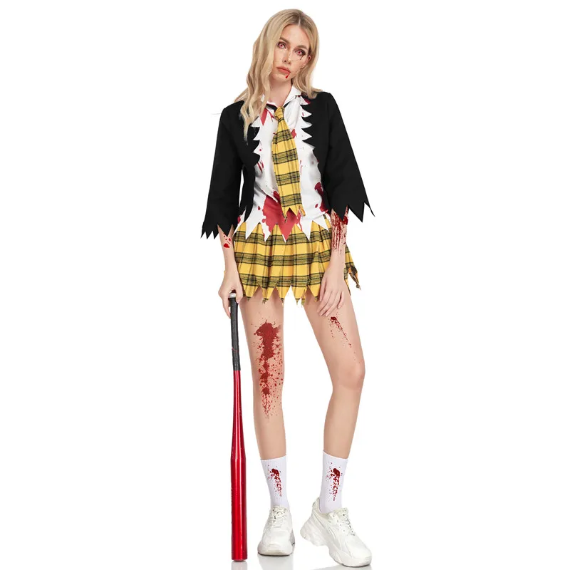Horror Campus Zombie Cosplay Halloween Costume Bloody School Uniform Dress Up Women Girl Halloween Carnival Party Fancy Clothing