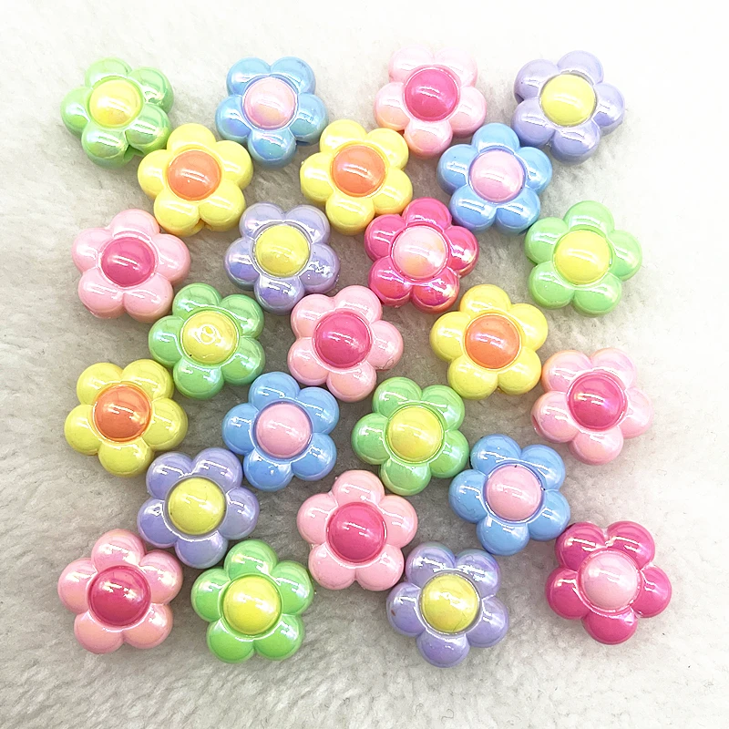 4PCS 16mm High Quality Plating UV Sunflowers Round Acrylic Loose Spacer Beads for Jewelry Making DIY Bracelets Hair Accessories