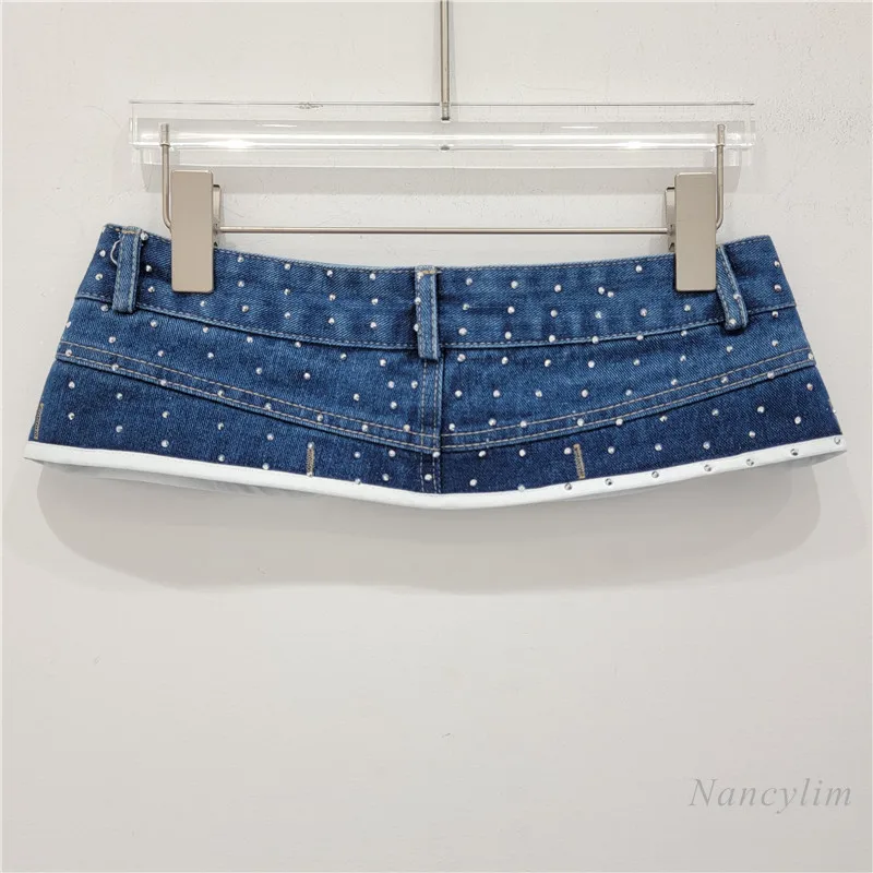 2024 New Heavy Embroidery Hot Drilling Denim Waist-Shaping Girdle Wide Belt Match Clothes Super Short Skirt