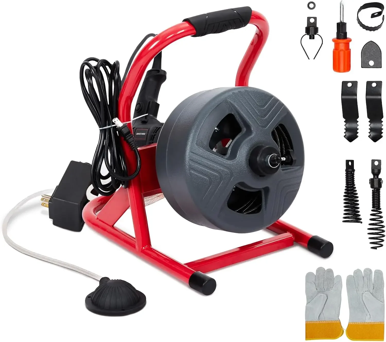 TWISTER.CK Drain Cleaner Machine, 50FT X 5/16-Inch Electric Drain Auger, Professional Sewer Snake for 3/4-Inch to 3-Inch Pipes, with Foot Switch, 6 Cutters & Glove - DA04