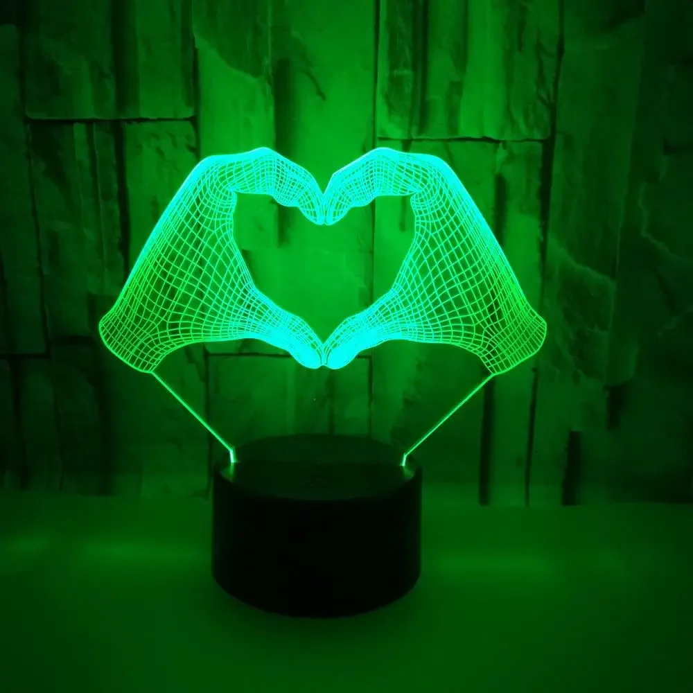 Nighdn Love Heart Gesture LED Night Light Valentine\'s Day Gift Couple 3D Illusion Lamp Bedroom Table Desk Bedroom Decoration