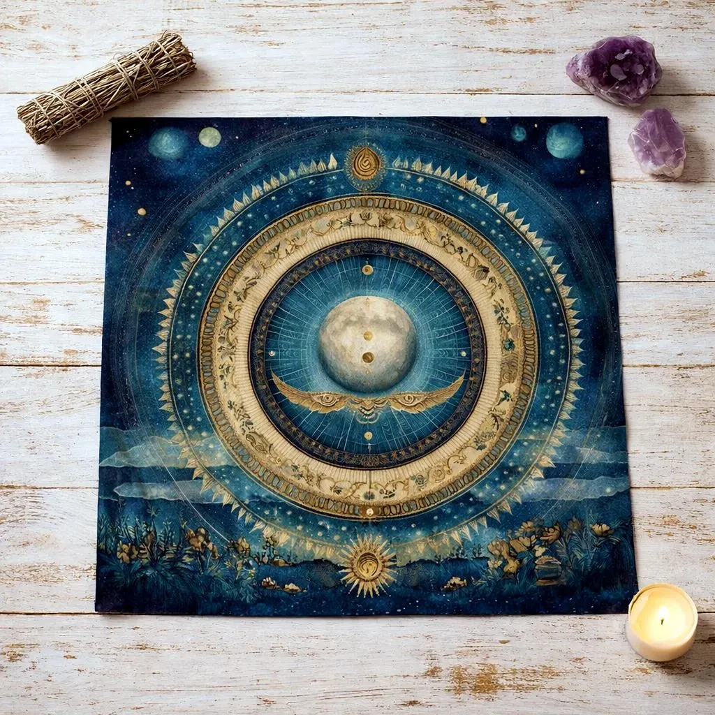 1PC Celestial Harvest Moon Tarot Cloth Astrology Altar Mat Mandala Spiritual Decor Boho Divination Tablecloth Flat Print