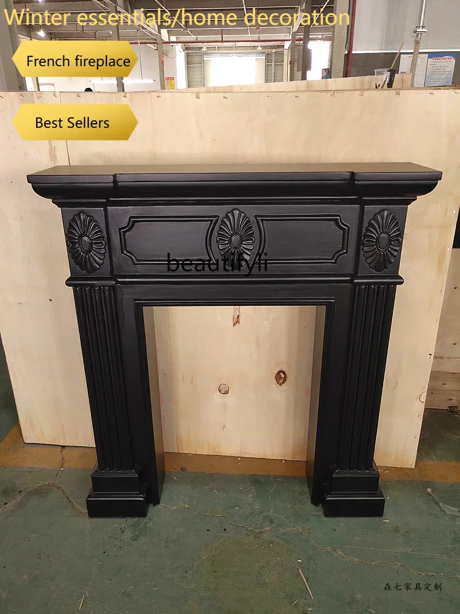 European light luxury solid wood retro carved fireplace rack Xuanguantai decorative cabinet background wall