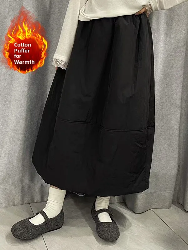 Thiened coton chaud taille élastique f jupe grande taille femmes ample minceur a-ligne jupe automne hiver Faion trajet