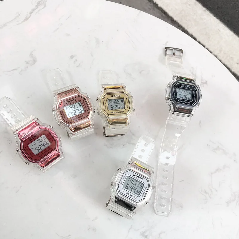 ساعة مربعة صغيرة شفافة للفتيات بتصميم بسيط لطلاب المدارس المتوسطة ساعة إلكترونية مضيئة للأطفال على شكل وحيد القرن #1