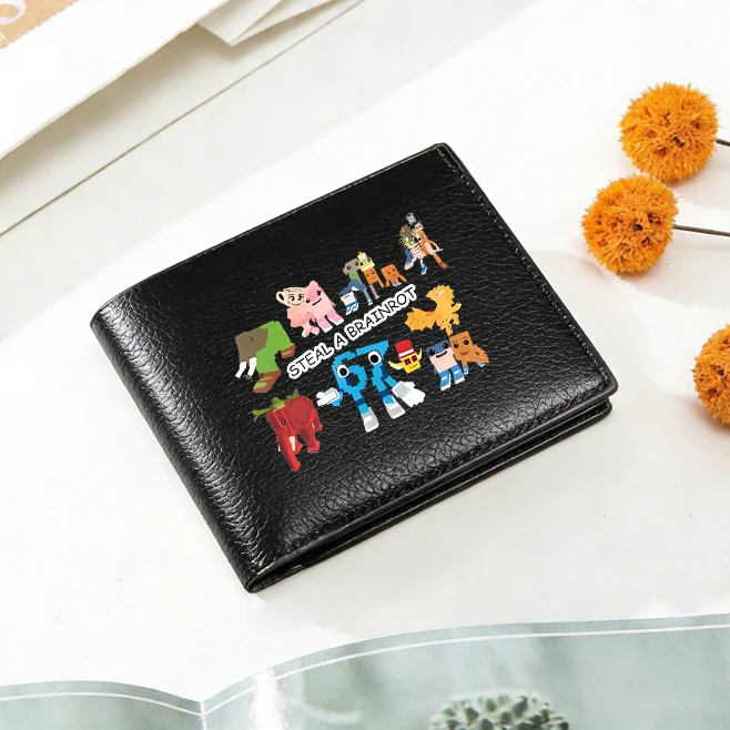 

Steal A Brainrot Game Pu Men Short Wallet Movie Cartoons Leather Coin Busine Credit ID Card Billfold Foldable Storage Coin Purse