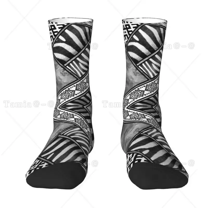 

Custom Zebra Fur Skin Ethnic Tribal Geometric Ornaments Socks Fun Animal Leather Texture Spring Summer Autumn Dress Socks
