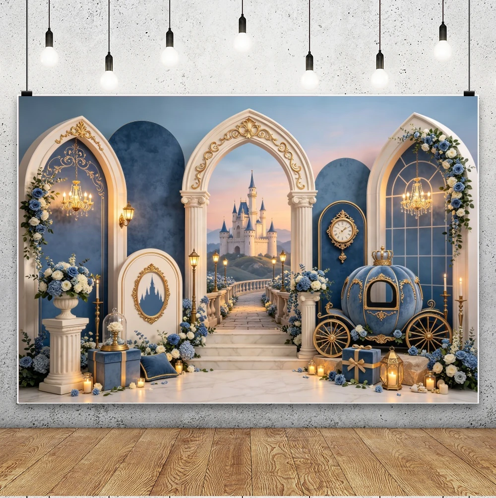 Frozen Castle Photography Backdrop Winter Ice Crystal Kids Baby Cake Smash Photocall Girls Birthday Decoration Backgrounds