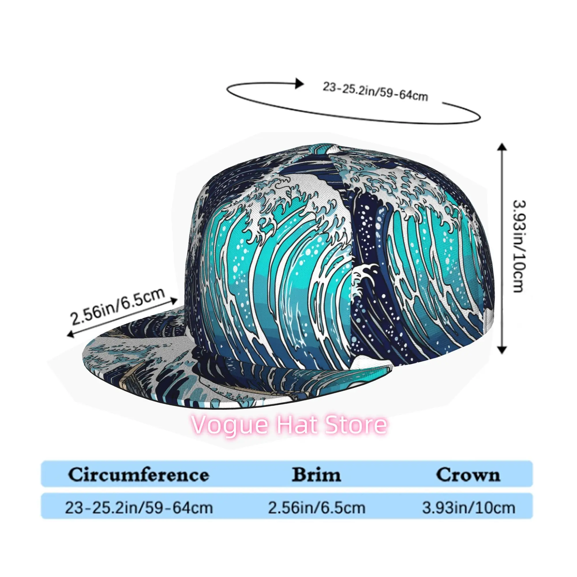 Men & Women' Adjustable Snapback Trucker Hat - Soft Flat Brim Baseball Cap with Positionable Print Technology Wave pattern desig