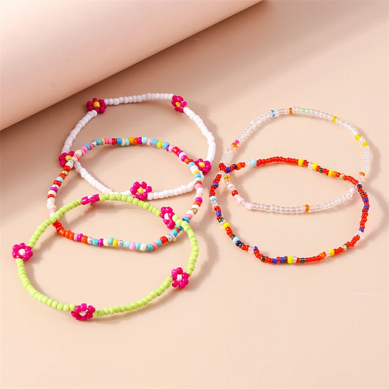 5 Teile/satz Mode Handgemachte Blume Perlen Fußkettchen für Frauen Sommer Strand Ankle Armbänder Fuß Bein Kette Mädchen Urlaub Schmuck Geschenke – Detail 5