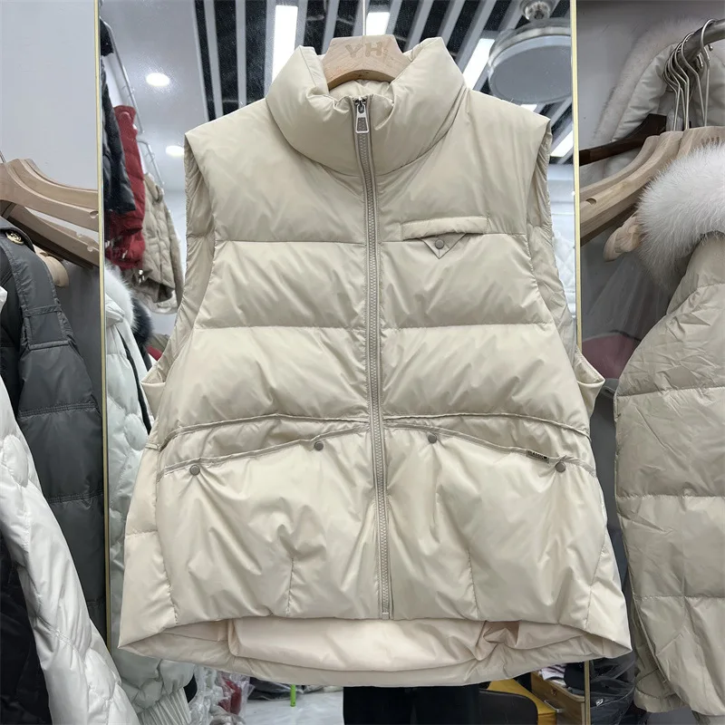 Vest Women's Short Light Warm  Casual White Duck Stand Up Collar Vest Coat jacket  waistcoat women  Streetwear  Office Lady