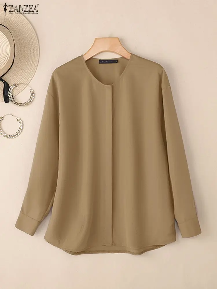 

Women Minimalist Seam Detailed Shirts Autumn 2025 Casual O-Neck Long Sleeve Solid Color Button Up Shirt ZANZEA Woman Clothes 3XL