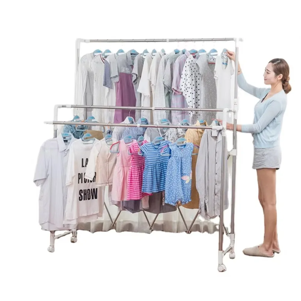 

Большая складная подставка для хранения одежды из нержавеющей стали с тройным стержнем 2026, вешалка для сушки одежды