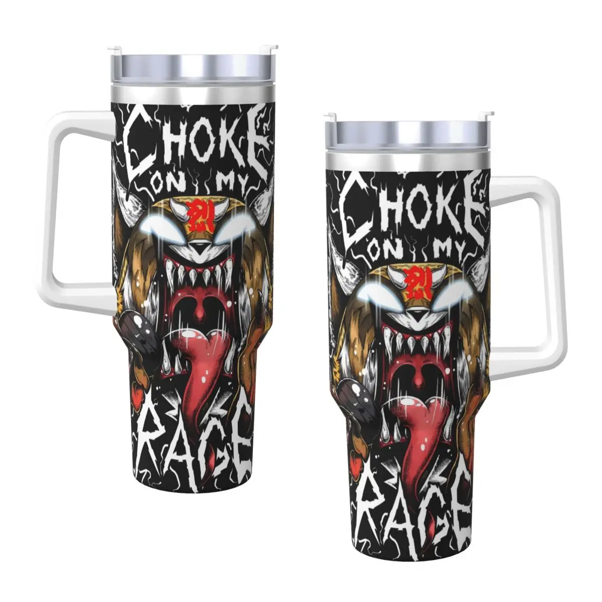 Aggretsuko Choke On My Rage Stainless Steel Tumbler Beach Thermal Mug With Straws and Lid Large Mugs Cold and Hot Water Bottle