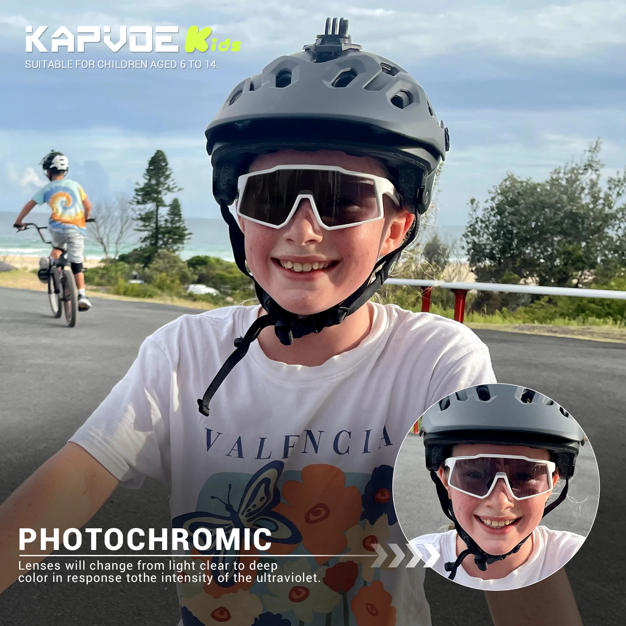 Kapvoe Photochrome Sport-Sonnenbrille für Kinder, polarisiert, Fahrradbrille, Teenager, UV400, Brillen, Jungen und Mädchen, Sport, Laufen, Baseball