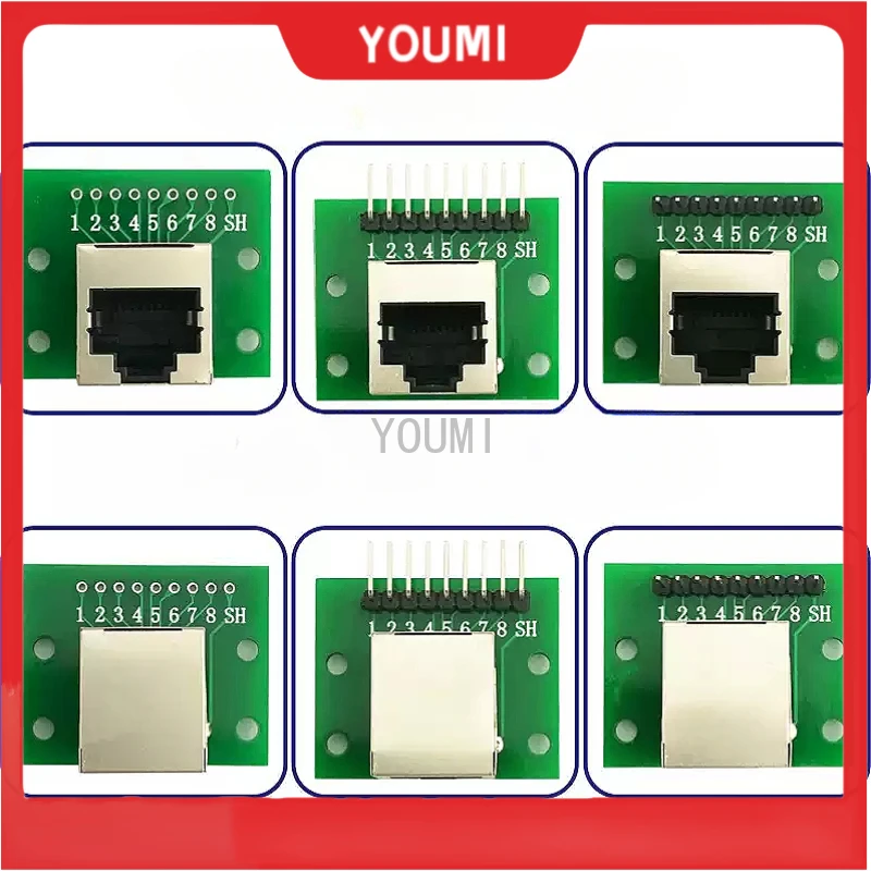 1Pce RJ45 Ethernet Port 8P Vertical Horizontal Test Board Bent Pin Straight Pin Network Port Adapter Circuit Board Connector