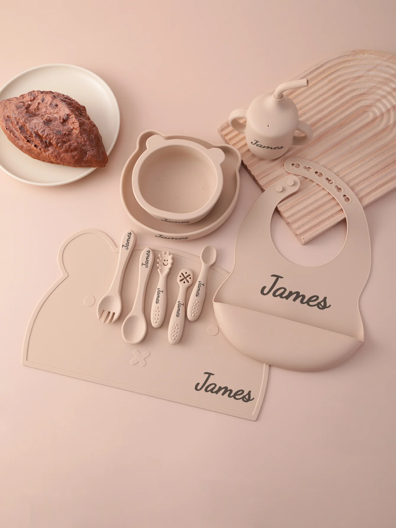 

10PCS Personalized Name Silicone Baby Feeding Set Suction Bowl Plate Bib Cup BPA Free Toddler Utensils Weaning Tableware