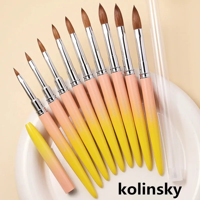 1PCS Gelb Griff Kolinsky Haar Nail art Pinsel Acryl UV Gel Carving Stift Pinsel Flüssigkeit Pulver DIY Nagel Malerei zeichnung Werkzeuge