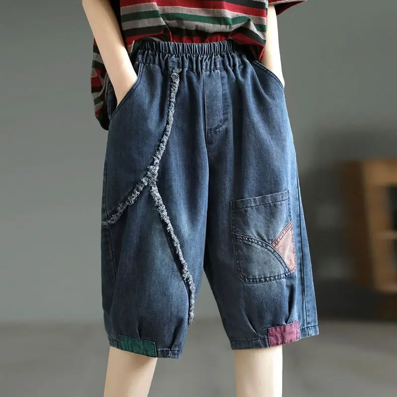 

Denim Blue Harem Jeans Elastic High Waisted Ripped Jeans for Women Wrap New Hip Loose Vintage Denim Jeans Ladies Wide Leg Q387