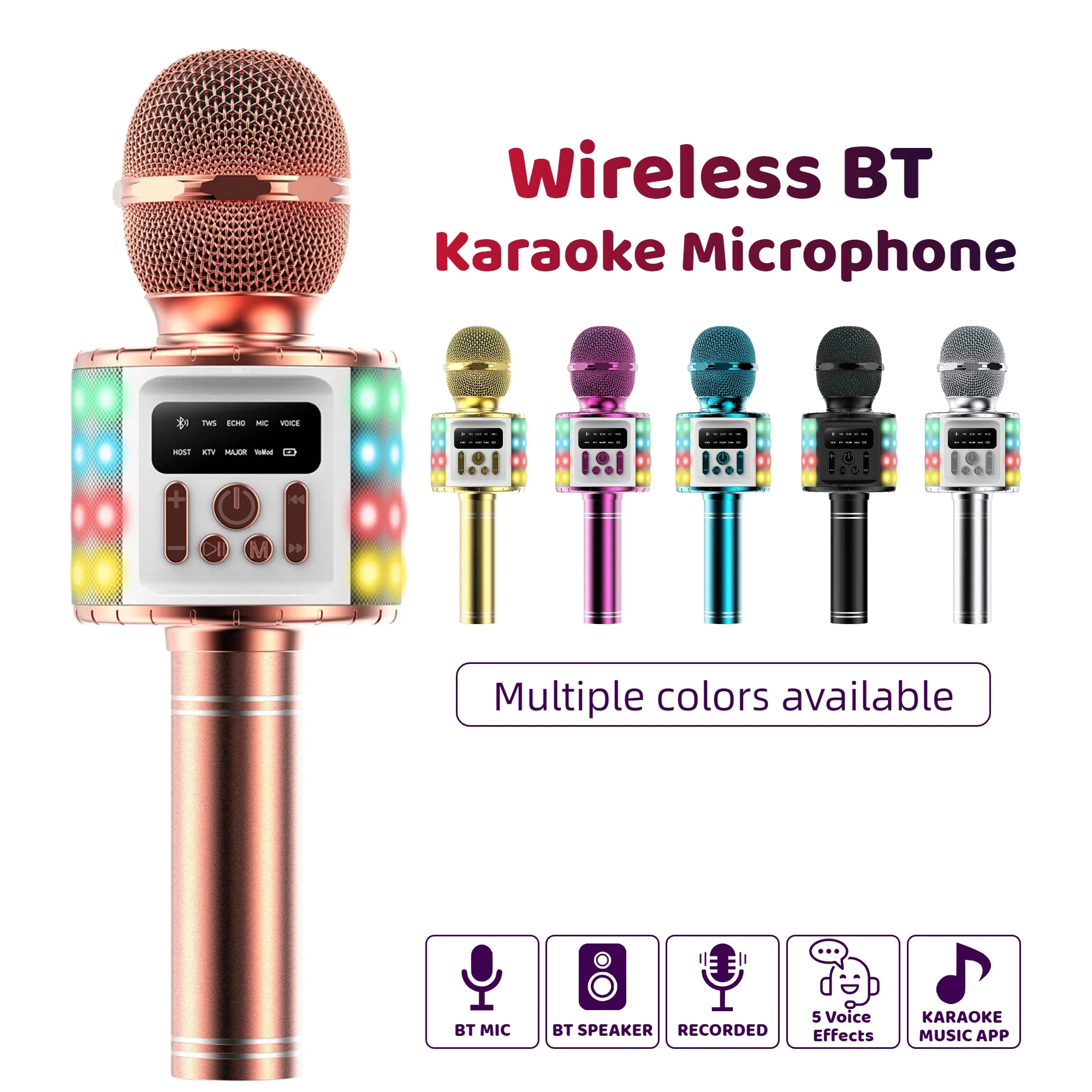 TWS Dual Wireless Karaoke Microphone Bluetooth Speaker 5W RGB Light Voice Changer Professional Halloween Party Solution Home KTV Kids Adults