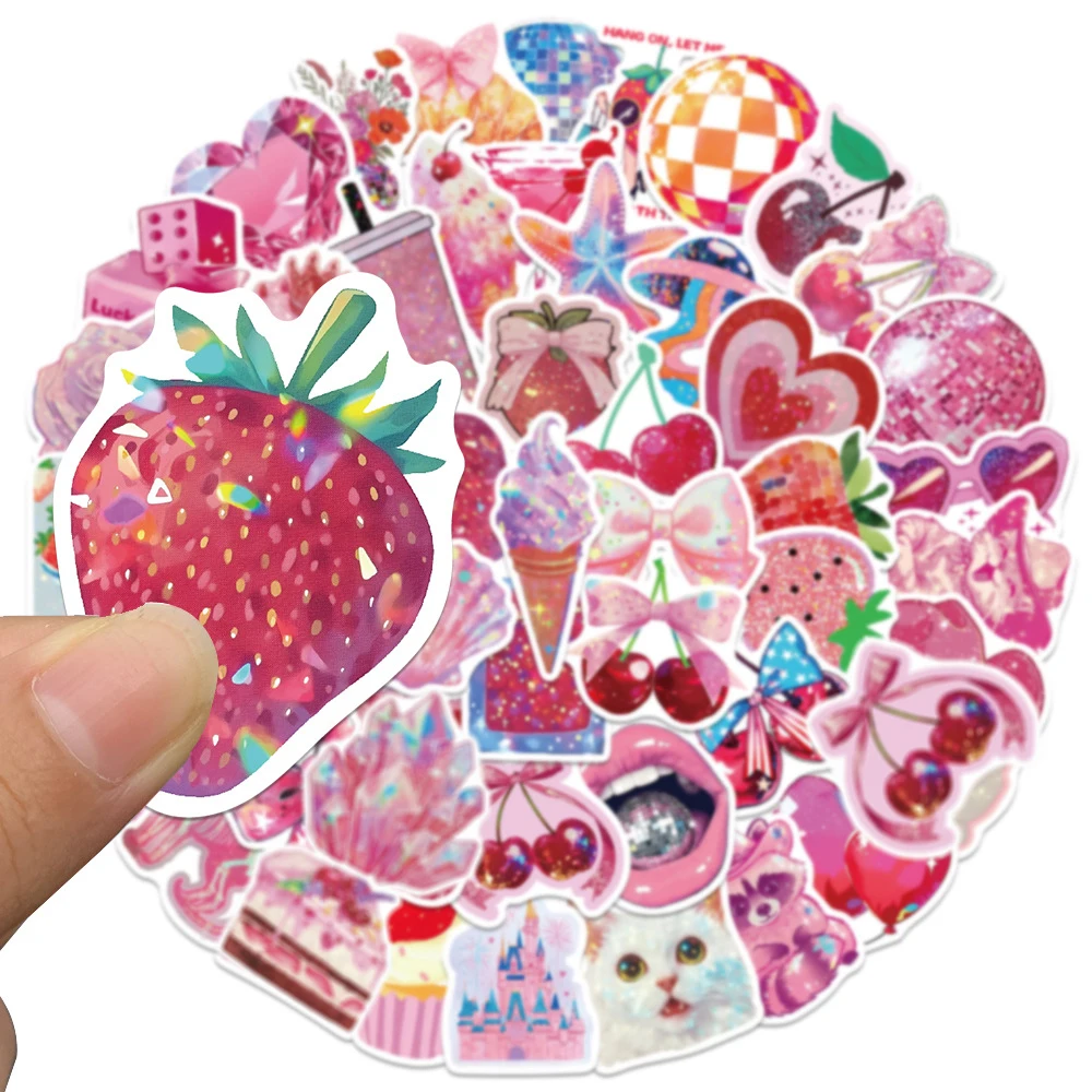 Pegatinas de dibujos animados Retro rosa Y2K para maleta, portátil, equipaje, teléfono, coche, estilo INS, calcomanías de decoración estética de dibujos animados, 10/30/50 Uds.