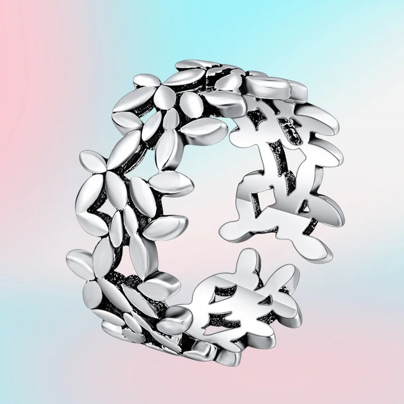 

Настоящее серебро 925 пробы, открытые кольца, винтажное тайское серебряное кольцо с листьями дерева для женщин и девочек, модные ювелирные изделия для свадебной вечеринки, подарок