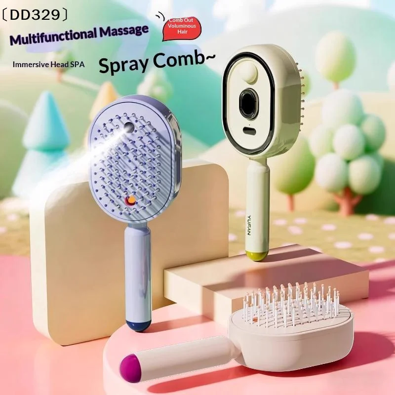 1 Set 3 In 1 Electric Spray Air Cushion Massage Comb Self Cleaning Steam Essential Oil Rechargeable For Frizzy Hair Scalp〔DD329〕
