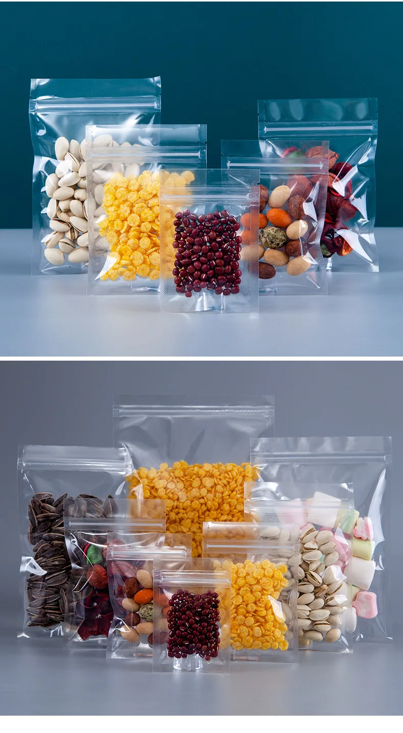 50 Stück mattierte transparente Druckverschlussbeutel, durchsichtige Kunststoff-Aufbewahrungsbeutel, Snack-Tee-Reißverschlussbeutel, Verpackungszubehör, wiederverwendbare Verpackungsbeutel – Detail 2