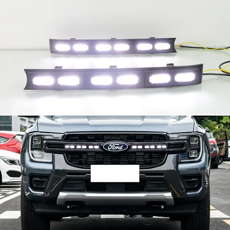 

For Ford Ranger 2022-2024 Dynamic Turn Signal Waterproof ABS Car DRL 12V LED Daytime Running Light Grille Lamp Decoration