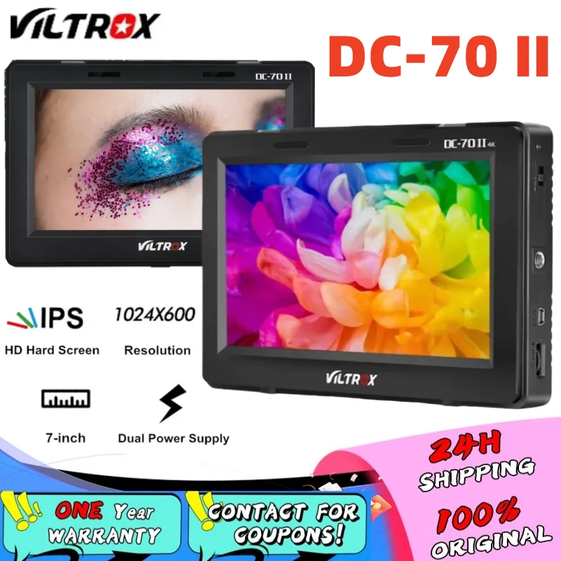 Viltrox DC-70 II 7 inch HD Camera Video Monitor Display Field Monitor 1024*600 IPS Display HDMI AV Input With Battery for Camera