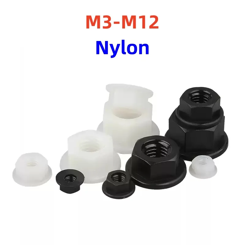 M3-M12 Black White Nylon Hex Flange Nut Insulating Plastic Hexagonal Flange Lock Nut Hardware Fastener