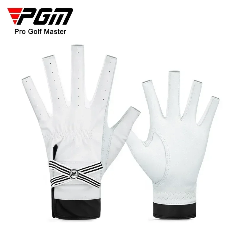 

PGM 1 Pair Women Real Leather Golf Gloves with Mark Breathable Sheepskin Fingerless Mitt Right Left Hand Mit