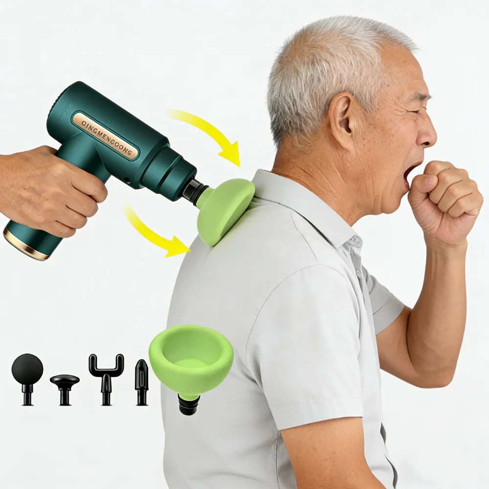 

Электрический отсасыватель мокроты для пожилых людей, массажный пистолет с 4 насадками, высококачественный вибрационный массажный пистолет для расслабления мышц