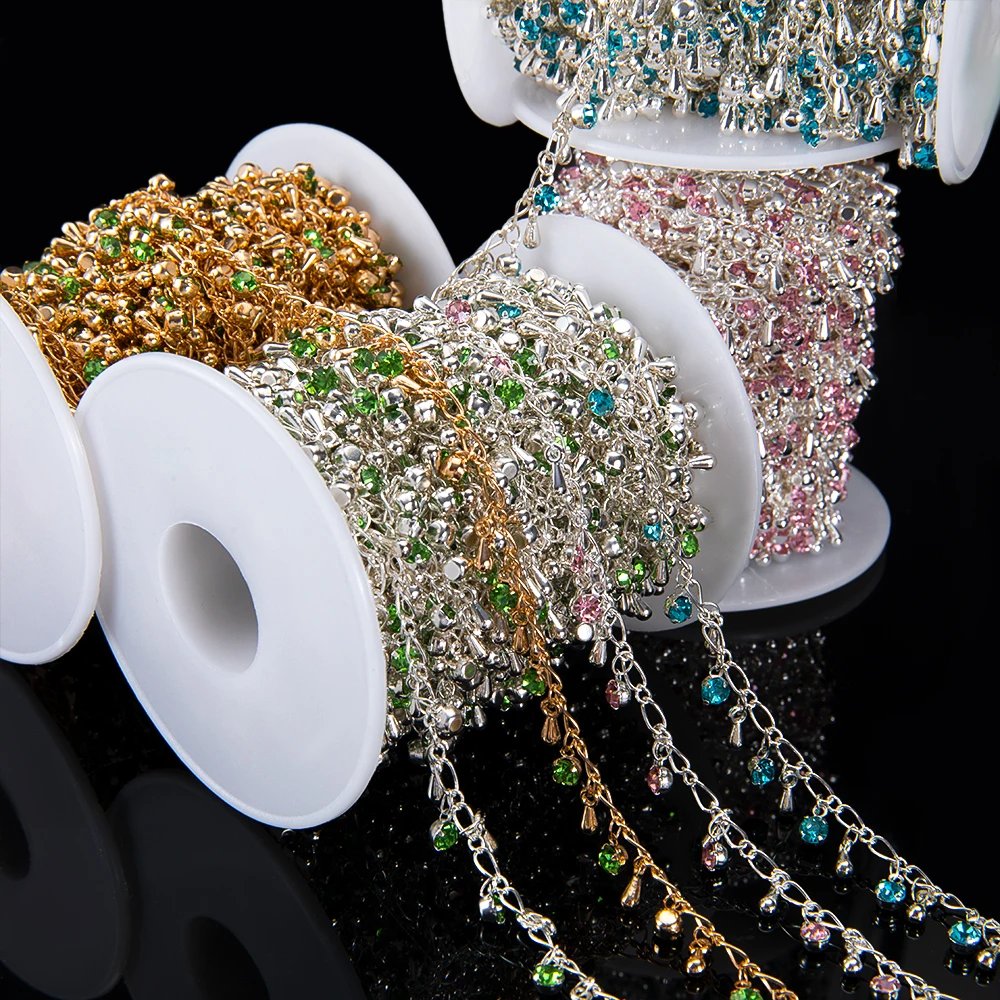 

1 метр/50 см цепочка из хрустальных бусин с подвесками, стеклянные бусины, золотистое покрытие KC, для изготовления ювелирных изделий, браслетов, аксессуаров для рукоделия