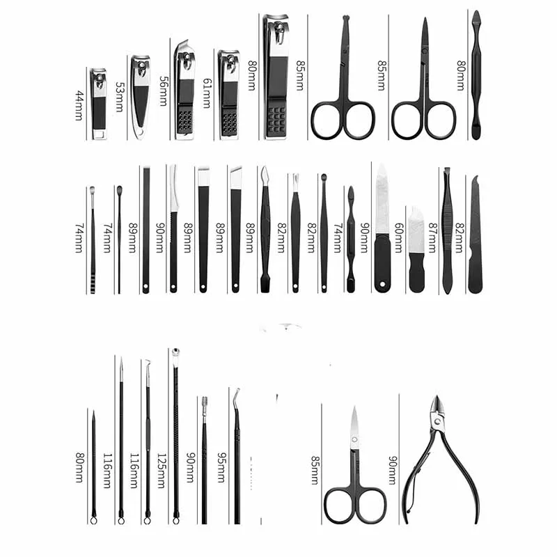 Aço inoxidável Manicure e Pedicure Tool Set, Nail Clipper, Manicure Kit, Nail Scissors, Clippers domésticos, 30 PCs